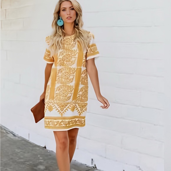 All:Row Dresses & Skirts - All:Row White and Yellow Embroidered Mini Dress | Boho Shift Dress Size L